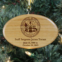 Personalized U.S. Army Memorial Wooden Oval Ornament
