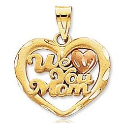 14k Two Tone Gold We Love You Mom Heart Pendant