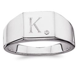 Men's Cubic Zirconia and Sterling Silver Engraved Signet Ring
