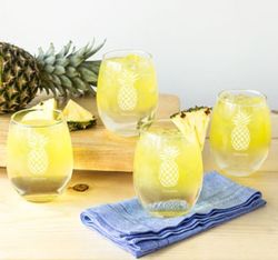 Personalized 21 Ounce Pineapple Stemless Wine Glasses