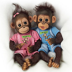 He Did It She Did It Poseable Baby Monkey Doll Set