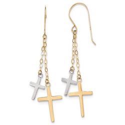 Chain Dangle 2-Tone 14 Karat Gold Cross Earrings