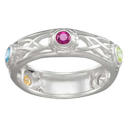 Family Birthstone Floral Setting Sterling Silver Ring