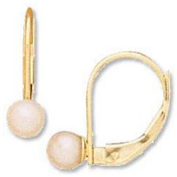 14k Gold Children's Cultured Pearl Lever Back Earrings