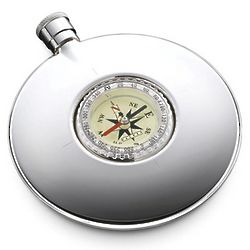 Personalized Round Flask with Inset Compass