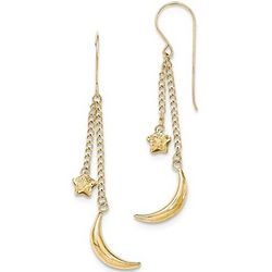 14k Gold Chain Dangle Earrings with Puffy Moon & Stars