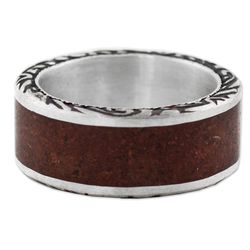 Men's Rustic Silver Wood and Silver Band Ring