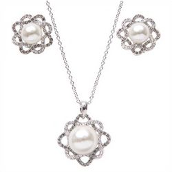 Pave with Mother of Pearl Necklace and Earring Set