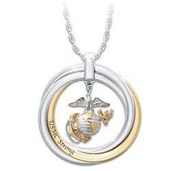 USMC Strong Pendant Necklace with Engraved Rolling Rings