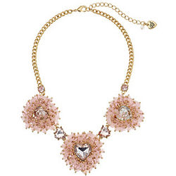 Betsey Johnson Pink Three Beaded Heart Necklace