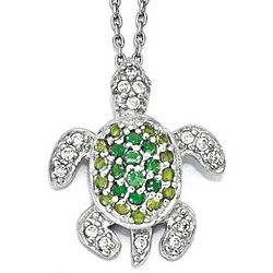 Sterling Silver Turtle Necklace with Green Gemstones
