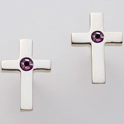 Sterling Silver Cross Swarovski Birthstone Earrings