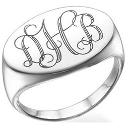 Oval Monogram Signet Ring in Sterling Silver