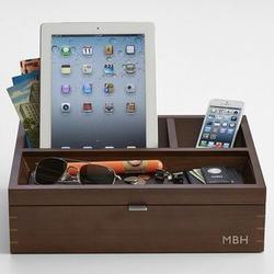 Personalized Men's Wood Charging Station and Valet