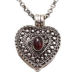 Garnet Love Indonesian Heart Locket Necklace
