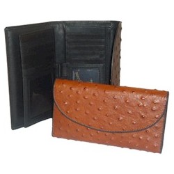 Ostrich Leather Checkbook Wallet
