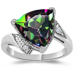 Diamond & Trillion Mystic Topaz Ring