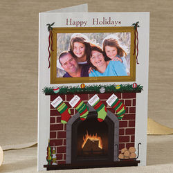 Personalized Fireplace Greetings Photo Christmas Cards