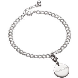 Engraved Round Charm with Silver Plated Double Link Bracelet