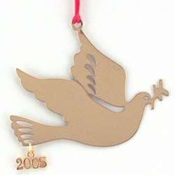 Engraved Peace Dove Christmas Ornament with Year Charm