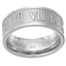 Mens Stainless Steel Engraved Roman Numeral Band