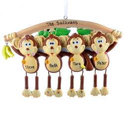 Personalized Four Monkeys Family Ornament