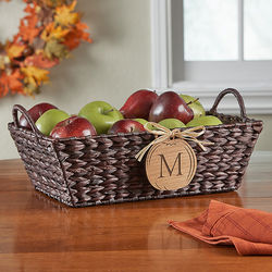 Wicker Basket with Personalized Wood Pumpkin Tag