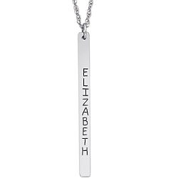Personalized Vertical Long Bar Sterling Silver Pendant