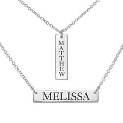 Sterling Silver Engraved Double Bar Layered Necklace