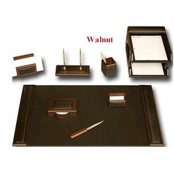 Walnut and Leather 10 Piece Desk Set