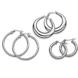 3 Stainless Steel Hoop Earrings