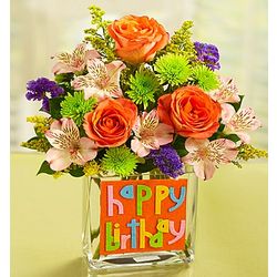 Happy Birthday Bouquet in Rectangle Vase
