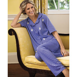 Women's Embroidered Ruffle Trim Pajamas