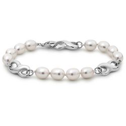 Oval Freshwater Cultured Pearl Infinity Bracelet in Silver