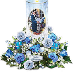 Elvis Presley Candle with Blue Rose Bouquet Plays Blue Christmas