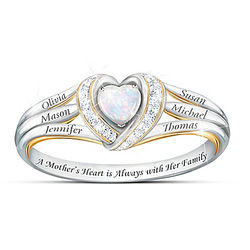 A Mother's Joyful Heart Personalized Diamond and Opal Ring