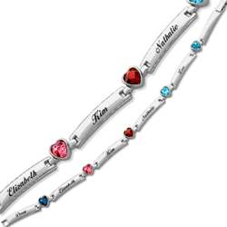 Mother's Silvertone Heart Birthstone and Name Bar Bracelet