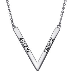 Sterling Silver Engraved Chevron Couples Name Necklace