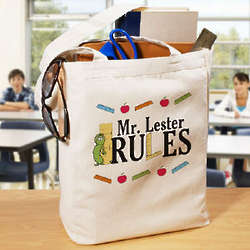 My Teacher Rules Personalized Canvas Tote Bag
