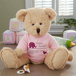 Pink New Arrival Personalized Baby Teddy Bear