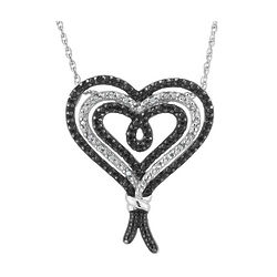 White and Black Diamond Heart Love Knot Necklace