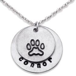 Sterling Silver Hand Stamped Name & Paw Double Disc Pendant