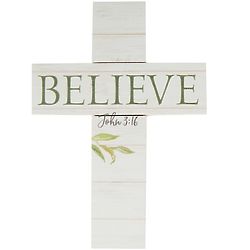 'Believe' Pine Cross