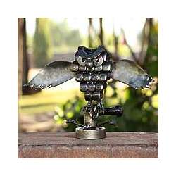 Rustic Horned Owl Iron Statuette