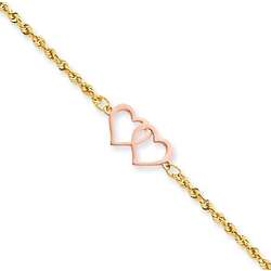 14k Yellow Gold Double Rose Gold Hearts Anklet