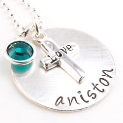 Love Cross Charm Personalized Hand Stamped Disc Necklace