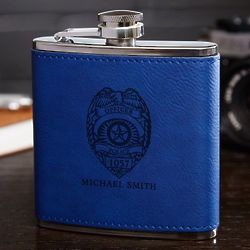Police Badge Cobalt Blue Personalized Hip Flask