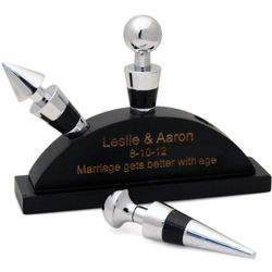Personalized Wine Bottle Stoppers with Wood Stand