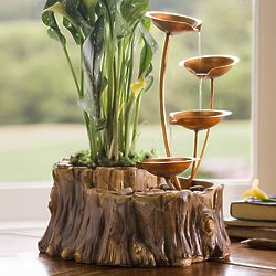 Tabletop Fountain with Faxu Wood Planter