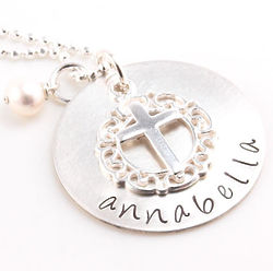 Elegant Cross Personalized Hand Stamped Necklace